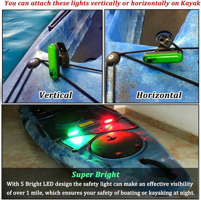 Botepon Kayak Navigation Lights - Battery Operated, Waterproof for Night Kayaking & Paddle Board, Marine Safety Lights for Pontoon Boat, Dinghy