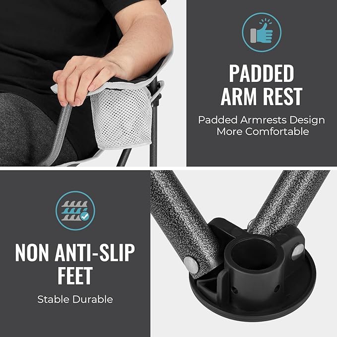 FUNDANGO Folding Camping Chair with Table, Portable Heavy Duty Outdoor Padded Chairs for Adults with Cup Holders for Lawn Beach Picnic Outside Travel (Black)