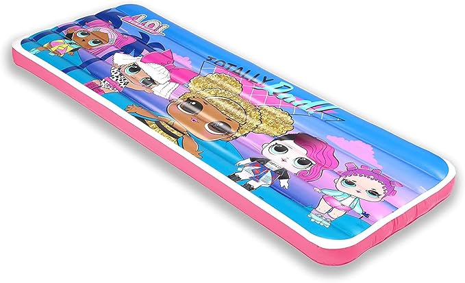 Living iQ Jr Twin-Size Kids Inflatable Air Bed, Blow-Up Mattress with L.O.L. Surprise! Theme, Waterproof & Puncture Resistant Vinyl, Lightweight & Portable for Travel, Hotel, Camp & Sleepover