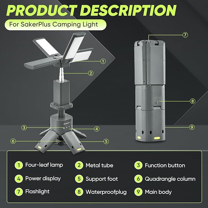 Portable Camping Light, 14000mAh Telescopic Camping Lantern with Rechargeable Power Supply, Dimmable Magnetic Tent Lamps 6000 Lumen Outdoor Work Lights for Hiking,Camping,Home Emergency