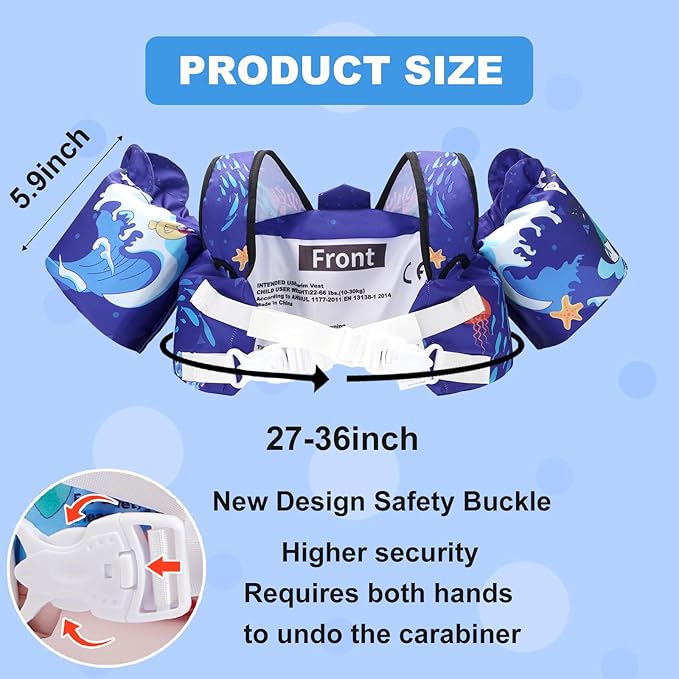 Toddler Floaties Kids Swim Vest for 22-66 Pounds Boys-Girls Water Wings Kids Pool Floaties for 2-6 Years Old Child Swim Learning Trainning