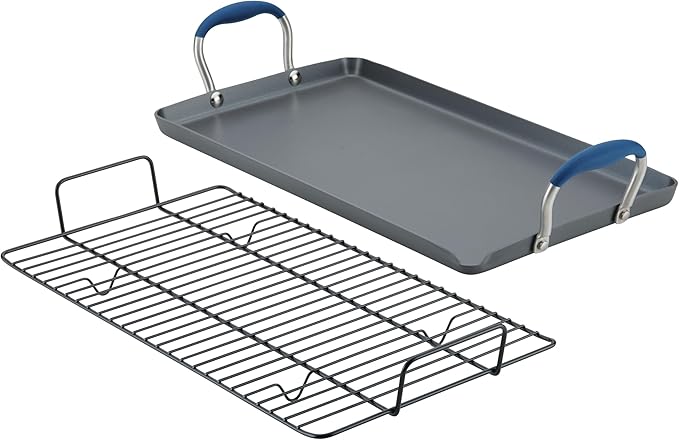 Anolon Advanced Home Hard Anodized Nonstick Double Burner/Flat Grill/Griddle Rack, 10 Inch x 18 Inch, Indigo
