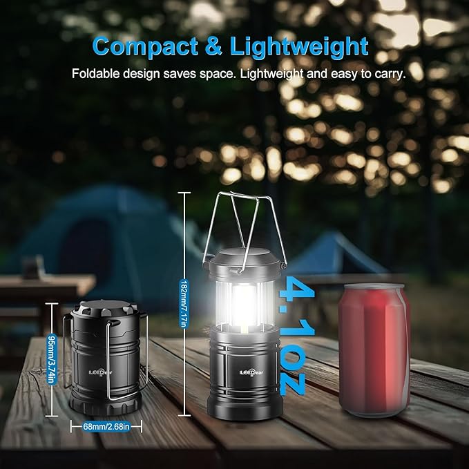 LED Camping Lantern, Battery Operated Lights, Adjustable Brightness for Camping, Emergencies, Power Outages, Outdoor Collapsible Lanterns, 2 Pack