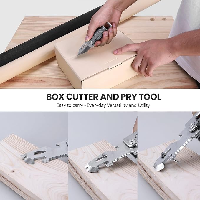 EDCFANS Keychain Multitool Knife, Multi Tools Keychains, Fathers Day Dad Gifts for Men, Tanto Pocket Knives with Clip, Bottle Opener, Box Cutter, Pry Bar, Screwdriver Wrench, EDC Hiking Camping Gear