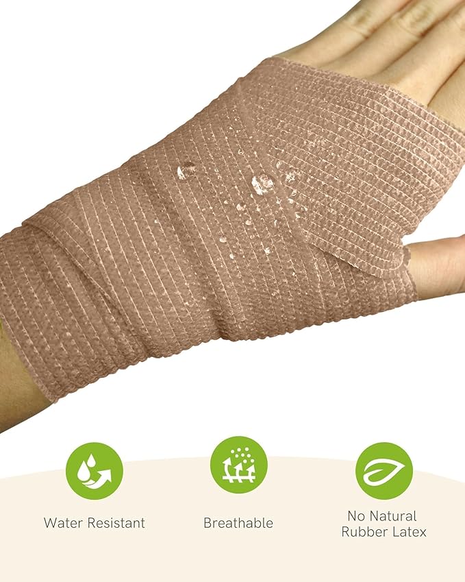 FriCARE Self Adhesive Bandage Wrap, Medical Tape in First Aid Kit, Cohesive Bandages for Wounds Sport Vet, 2 Inches X 5 Yards 6 Rolls, Walnut Brown