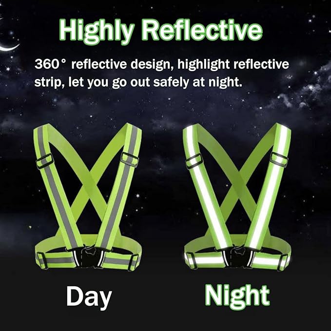 Reflective Running Gear Reflective Vest & Reflective Armband & Reflective Belt 3 Pcs Set, High Visibility Reflective Gear Night Cycling Walking Safety Vest Straps for Men Women Kids