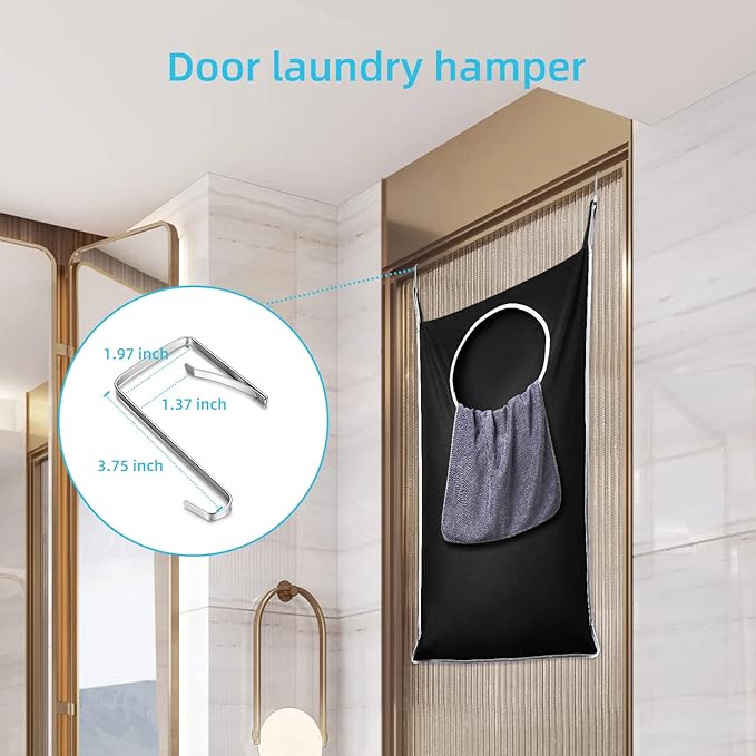 KEEPJOY XL Black Door Hanging Laundry Hamper, Large Size 36.5X22.5 inch Hanging Laundry Bag with Large Opening and 2 Strong Hooks for Whole Family Dirty Clothes