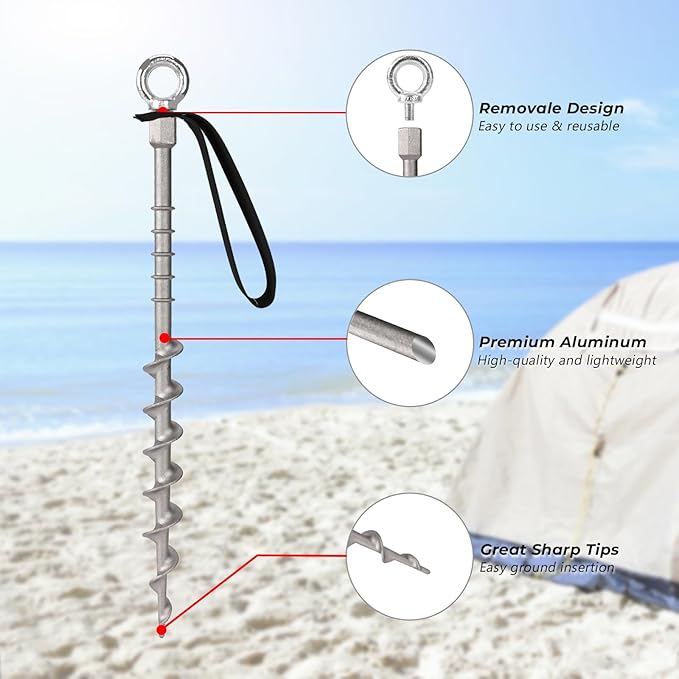 8 PCS Screw in Tent Stakes for Women Men Ground Anchors for Sand, Trampolines, Camping - Aluminium Heavy Duty Rust Prevention Pegs Spikes Drillable Threaded Anchor Stake - Silvery 14 inch