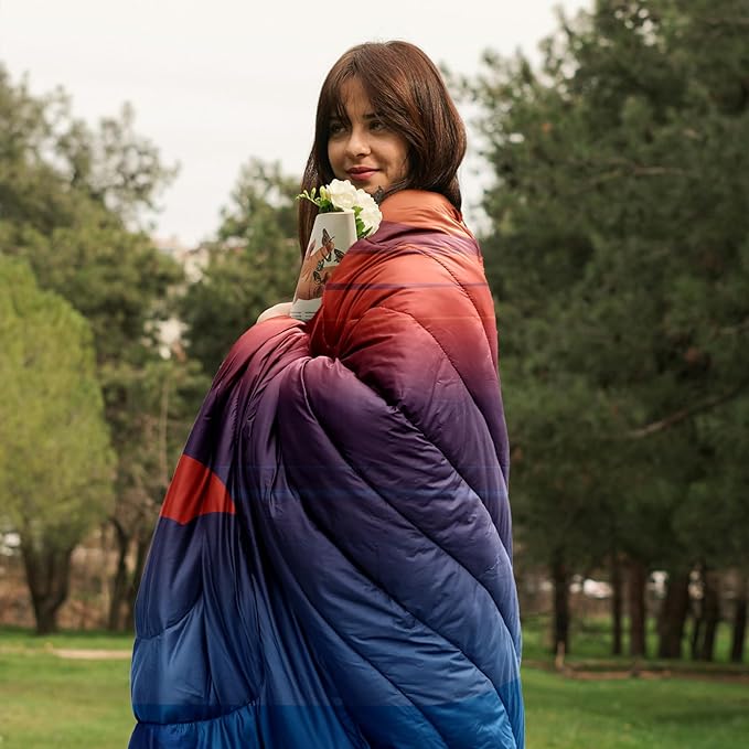 zzlamb Camping Blanket, Outdoor Lightweight Travel Blanket Puffy Portable Down Alternative, Windproof Warm Cloak with Snaps, Cozy Quilt Backpacking Picnic RV Plane Car Hammock Beach Climbing