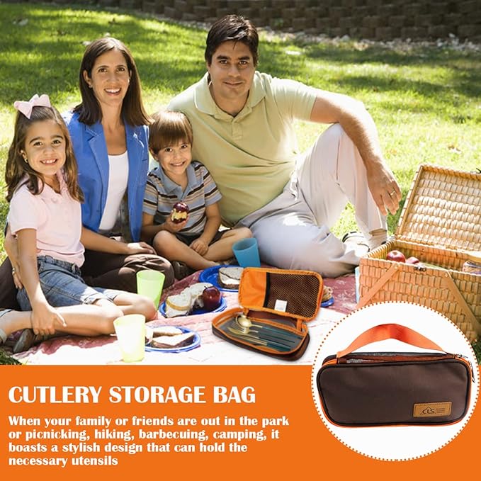 Cooking Utensil Storage Bag Grill Cookware Organizer Travel Set Portable Tableware Fork Spoon Chopsticks Organizer Tote for Outdoor Travel Picnic Camping（0range）