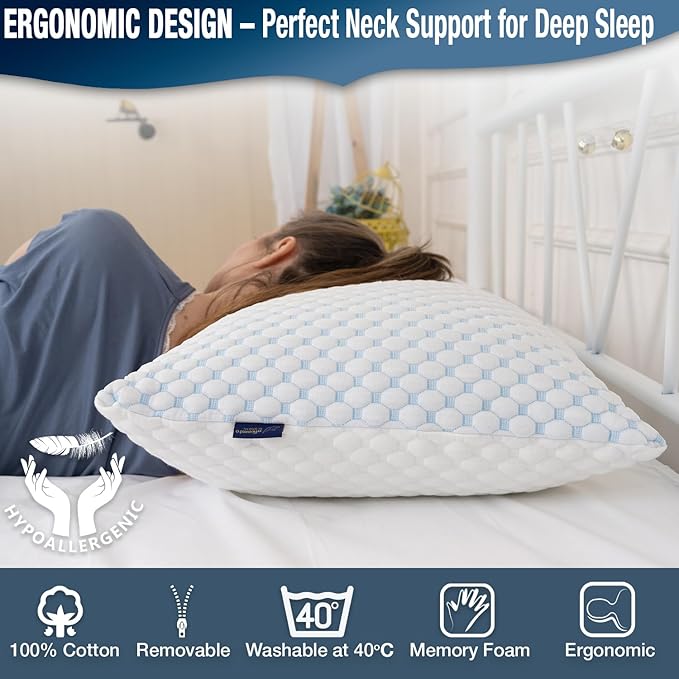 alkamto Cooling Shredded Memory Foam Pillow – Adjustable Gel for Personalized Support – Double-Sided Ice Silk & Soft Rayon – Lightweight, Compressible (White) (Standard)