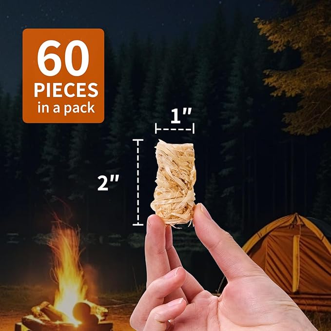 Fire Starter - Natural Fire Starters for Fireplace, Campfires, Chimney, BBQ, Fire Pit & Wood Fireplace - Odorless Pine Firestarter, Charcoal Starter for Grill (60pcs)
