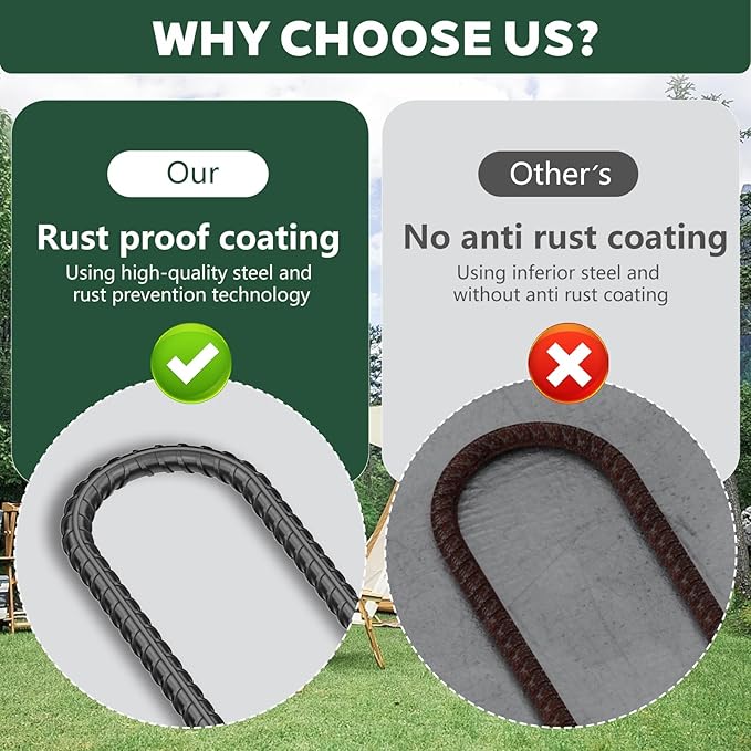 20 PCS Trampoline Stakes Anchors High Wind Heavy Duty,U Shaped Garden Hooks Stakes for Ground,Trampoline Tie Downs Anchor Kit,Bounce Horseshoe House Stake,Rebar Camping Tent Stakes,16 Inch Long Black