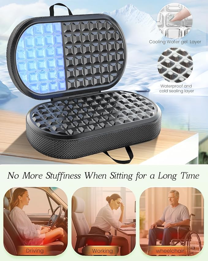 Portable Memory Foam Seat Cushion for Travel, Airplane Cooling Chair Pads for Long Flights, Tailbone, Sciatica Pain Relief, Folding Waterproof Seat Cushion for Car, Camping