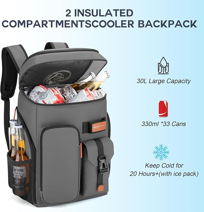 Insulated Cooler Backpack,33/45 Cans Multifunctional Double Deck Leakproof Cooler Bag with Sternum Strap,Large Capacity Lightweight Travel Camping Beach Backpack