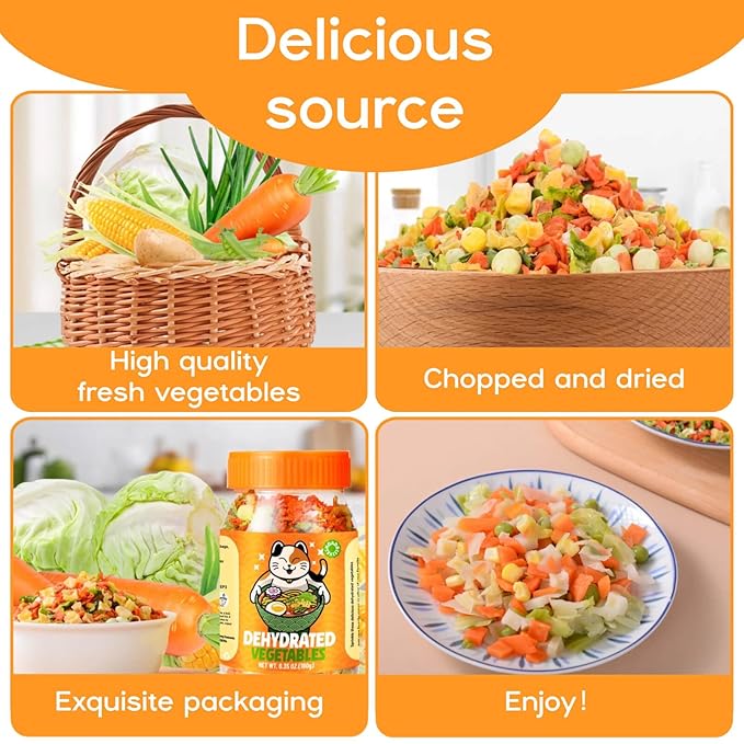 Dehydrated Dried Vegetables Ramen Toppings - 6.35oz Natural Mixed Vegetable Flakes, Noodle Soup, No Gluten& No Allergen, Freeze Dry Veggie for Cooking, Emergency Supply