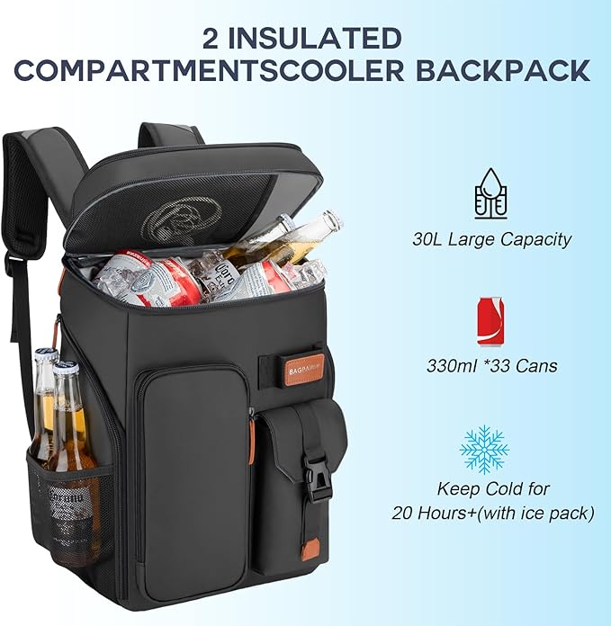 Insulated Cooler Backpack,33/45 Cans Multifunctional Double Deck Leakproof Cooler Bag with Sternum Strap,Large Capacity Lightweight Travel Camping Beach Backpack