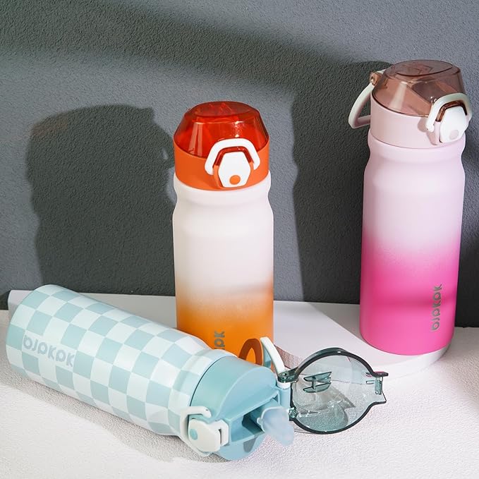 BJPKPK 18oz Insulated Water Bottle With Straw Stainless Steel Double Wall Water Bottles BPA Free Leak Proof Thermo With Lockable Flip Lid And Soft Silicone Spout,Red