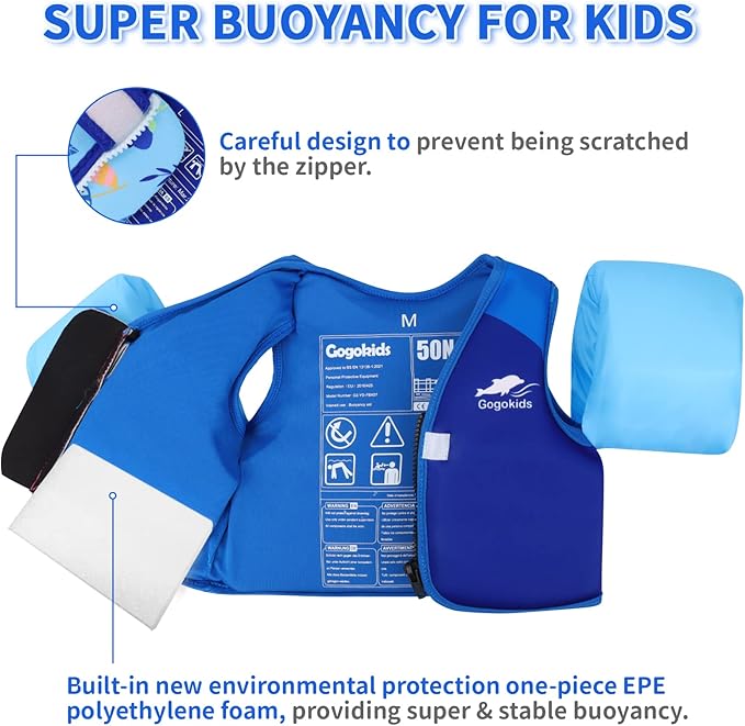 Gogokids Toddler Swim Vest, Kids Floaties for 20-50 lbs Girls & Boys, Buoyancy Jacket Swimming Aid with Water Wings for 2-6 Years, Pool/Beach