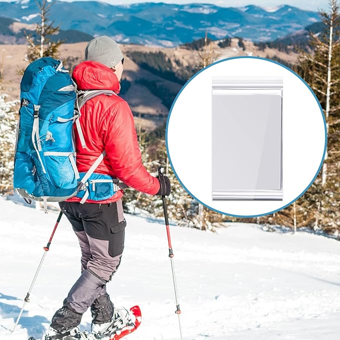 Macarrie 100 Pack Emergency Thermal Blankets Silver Foil Survival Blanket Kit for Outdoors, Camping, Hiking, Homeless, First Aid