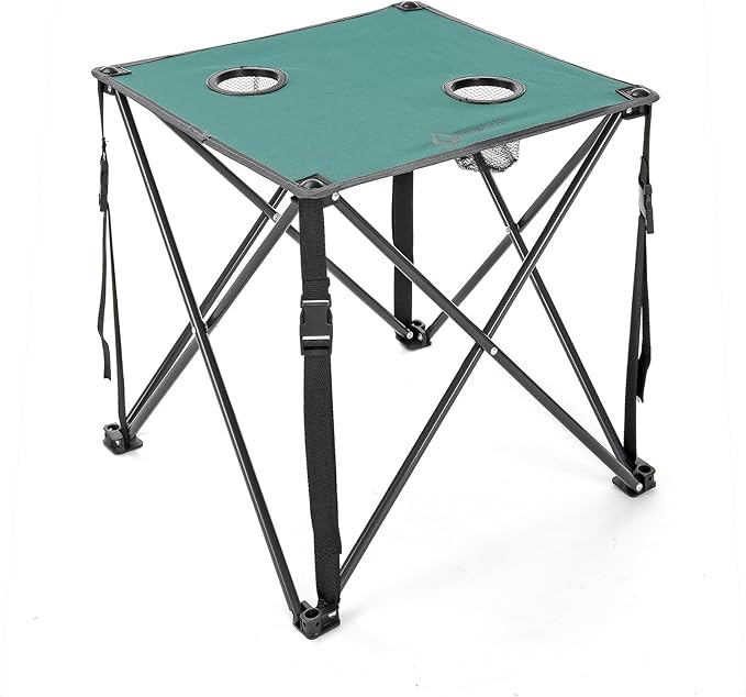 ARROWHEAD OUTDOOR 26” (66cm) Portable Camping Folding Table, 2 Cup Holders, Square, Carrying Case, Steel Frame, High-Grade 600D Canvas