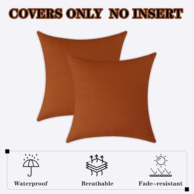 Kevin Textile Pack of 2 Outdoor Waterproof Pillow Covers Checkered Decorative Cushions Sham Throw Pillowcases Shell for Patio Tent Garden Couch Bed Sofa 16x16 Inch Burnt Orange
