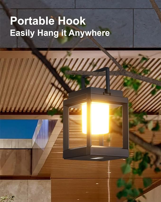 Outdoor Table Lamp, Led Lamps for Nightstand, Solar Lanterns Outdoor Hanging for Patio Waterproof, Cordless Battery Operated Lamp, Rechargeable Solar Lantern for Reading, Decor, Camping
