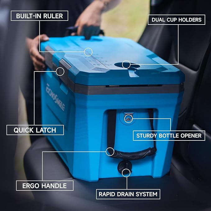 EchoSmile Ultra-Light Hard Cooler 35L/37qt, Outdoor Insulated Ice Chest Box