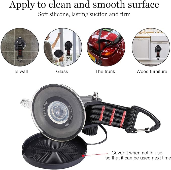 CONBOLA Suction Cup Hooks Heavy Duty 4 Pieces Car Camping Essentials Upgraded Tie Down Suction Cup Camper Accessories with Securing Hook Strong Power for RV Boat Window Glass Camping Trap.(4 pcs)