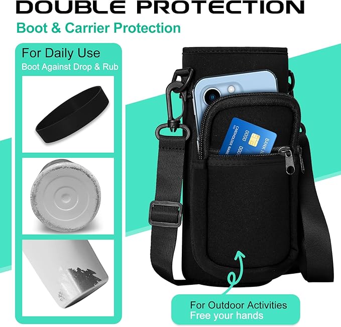 Stainless Steel Water Bottle 40oz with Straw & Auto Spout Lids, Paracord Handle, Insulated Water Flask Carrier Bag & Protective Boot, Thermo Bottle Mug Metal Canteen Keep Cold-48H & Hot-24H