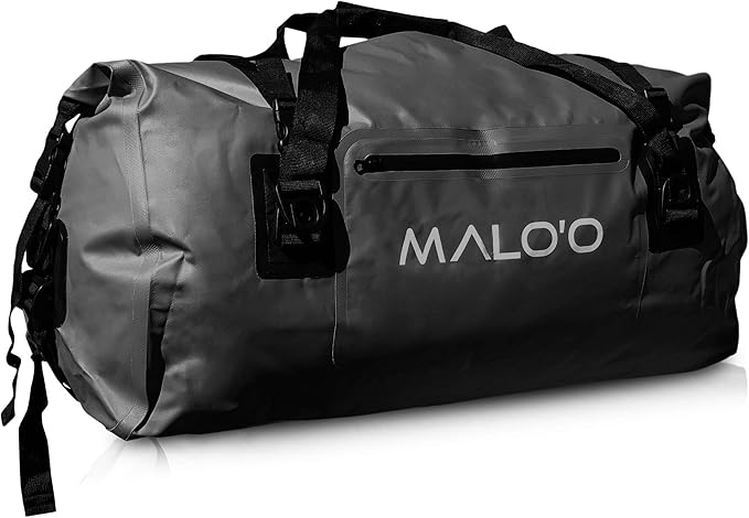 Malo’o Waterproof Dry Duffel, Heavy-Duty Roll Top Waterproof Gear Bag with Shoulder Strap & Molle Loops, Marine Duffel for Kayaking, Boating, Camping, Beach & Travel, Black, 40L