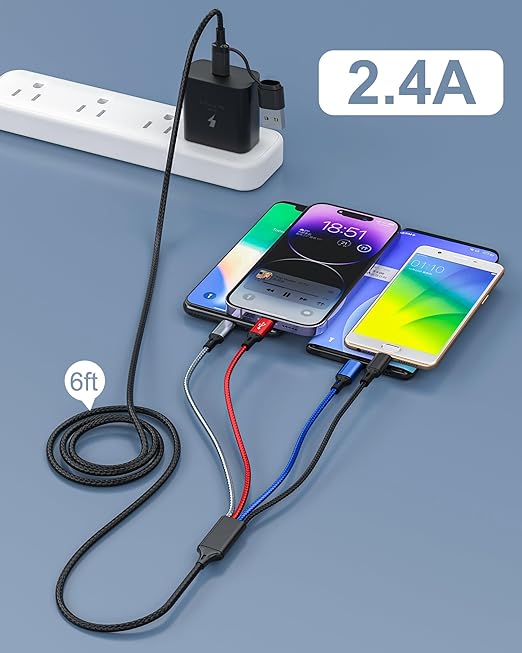 seynli (3-Pack) 6-in-1 Multi Charging Cable 6ft, Charging Cables for Multiple Devices, Compatible with Three Types Ports, USB-C, Micro USB - Multi End Charging Cable Supports 2.4A Fast Charging