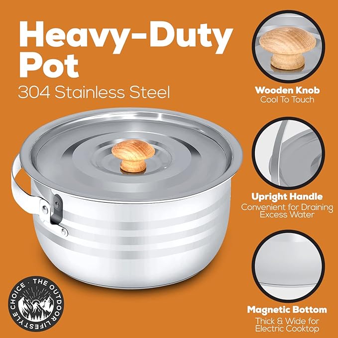 WEALERS Camping Cookware & Dinnerware Set- 17 Pieces Stainless Steel Pots and Pans Set with Plates, Bowls & Sporks in Travel Mesh Bag for Camping, Trekking, Backyard Picnic & Backpacking Gear