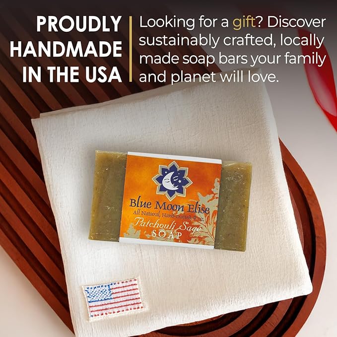 Patchouli Sage All Natural Bar Soap, Made with Organic Ingredients, Handmade in the USA, Moisturizing and Therapeutic for Face/Body, For Sensitive Skin, For Men and Women