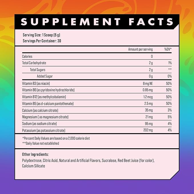 Advanced Hydration High-Performance Electrolyte Drink Mix with B Vitamins for All-Day Hydration - Caffeine Free, Zero Calories, Sugar Free, & Keto Friendly - (30 Servings, Rainbow Candy)