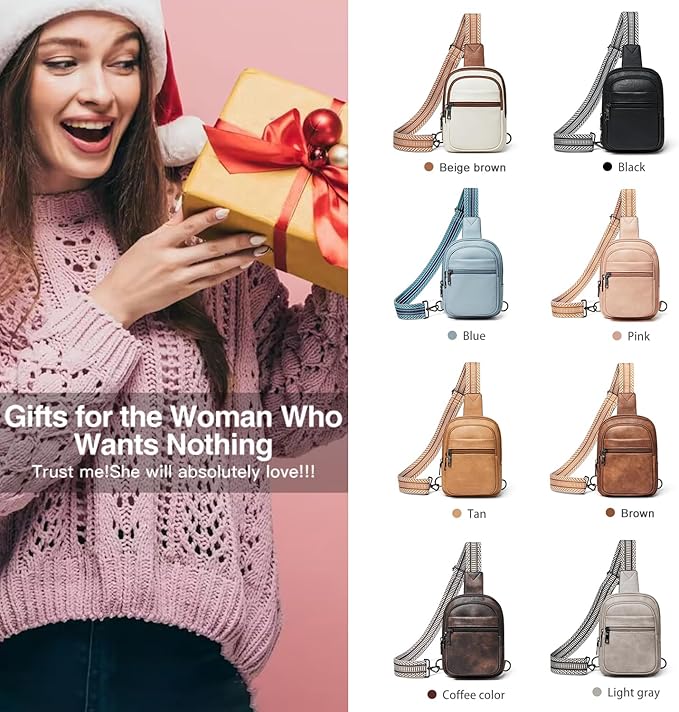 3L SMALL Sling Bag Fanny Packs For Women Men Mini Crossbody Chest Belt Travel Bag Purse Handbag Faux Leather Fashion Cute Brown