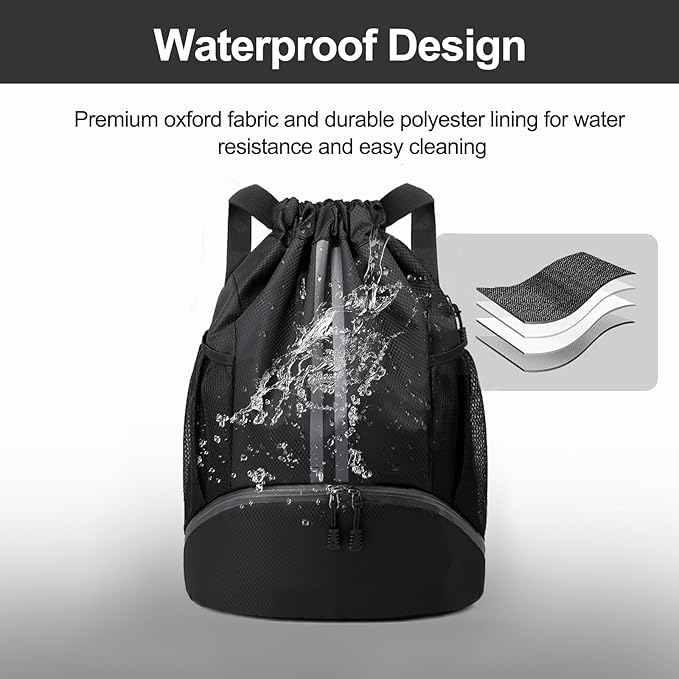 Hoedia Sports Drawstring Backpack - String Swim Gym Bag with Shoes Compartment and Wet Proof Pocket for Women and Men