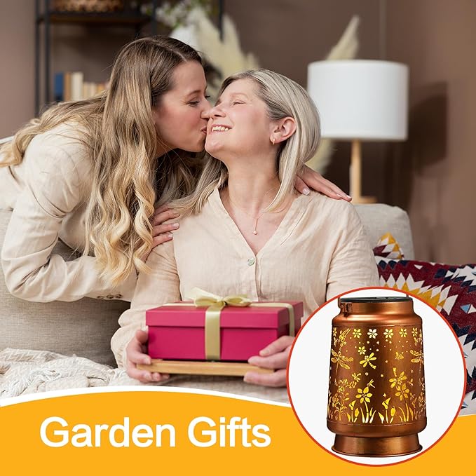 Solar Lanterns Outdoor Waterproof Garden Decor Mothers Day Gifts for Mom Women Birthday Gifts Ideas Metal Bird Decorative LED for Patio Pathway Landscape Walkway Terrace Balcony Lawn Yard (Dragonfly)