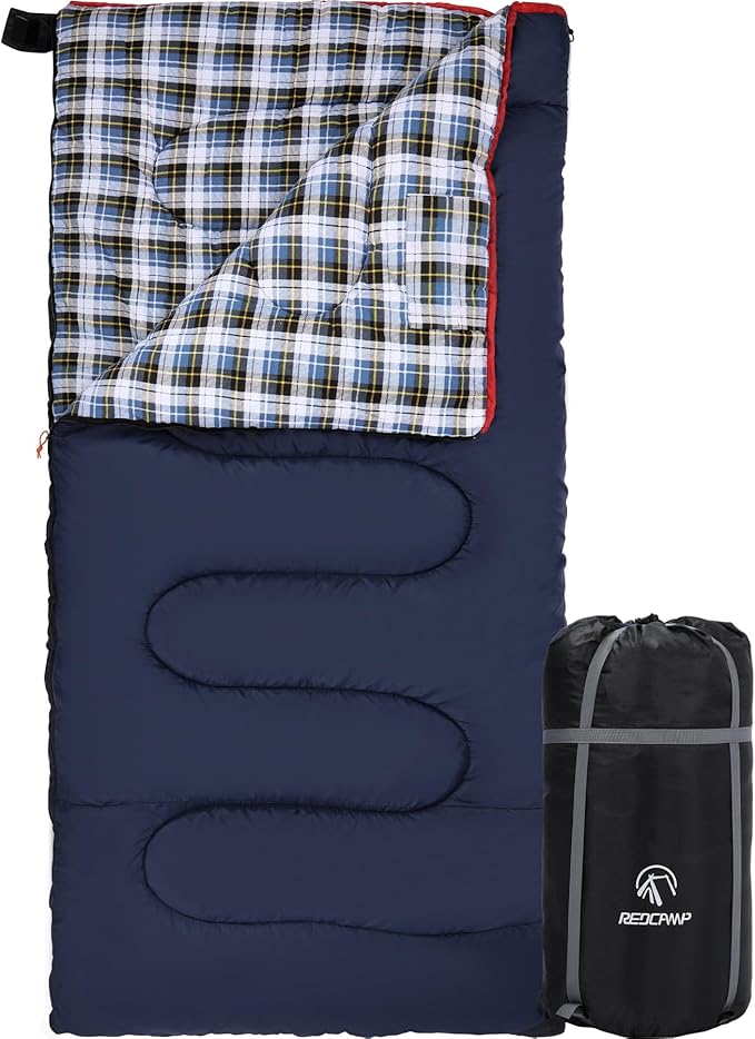REDCAMP Cotton Flannel Sleeping Bag for Camping Backpacking, Adults Cold Weather Envelope Sleeping Bags with 2/3/4/6lbs Filling