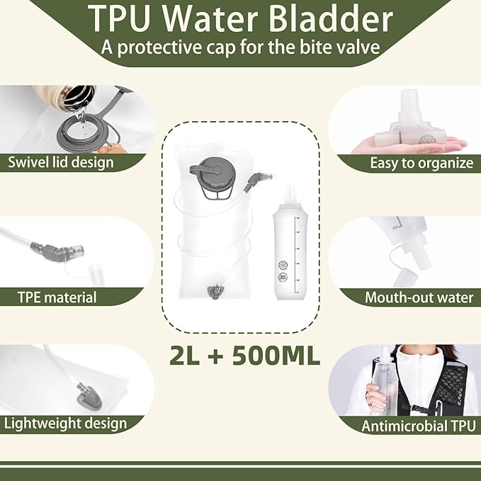 Unisex Hydration Vest Running Backpack - Adjustable Size Lightweight Trail Running Vest with 2L Bladder & 500ml Soft Flask, Mesh, Large Phone Pocket for Night Walking, Marathon(Reflective Strips)