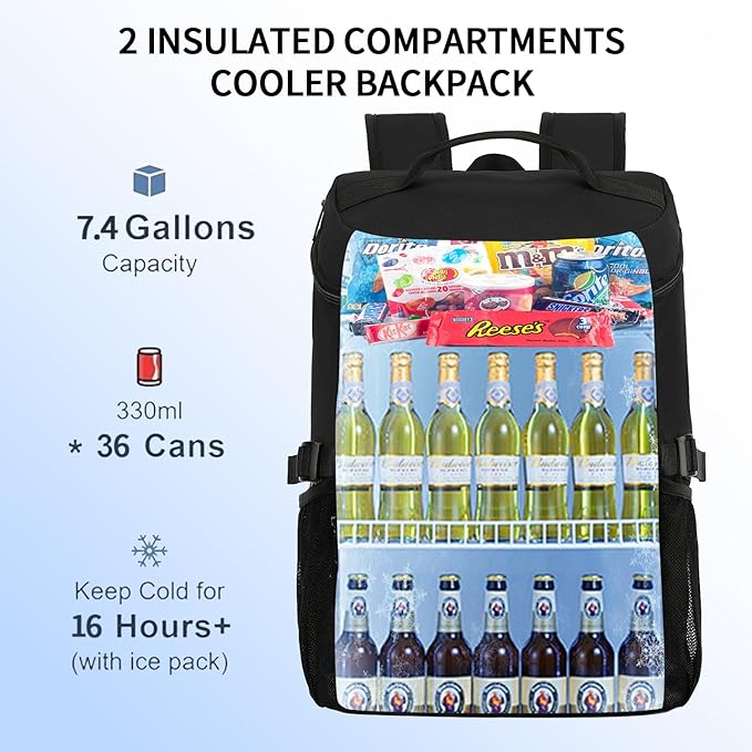 Kalesi Cooler Backpack 36 Cans Lightweight Insulated Backpack Cooler Leak-Proof Travel Camping Lunch Backpack Outdoor Cutlery Backpack for Men and Women