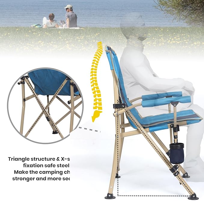 XGEAR Camping Chair with Padded Hard Armrest, Sturdy Folding Camp Chair with Cup Holder, Storage Pockets Carry Bag Included, Support to 400 lbs