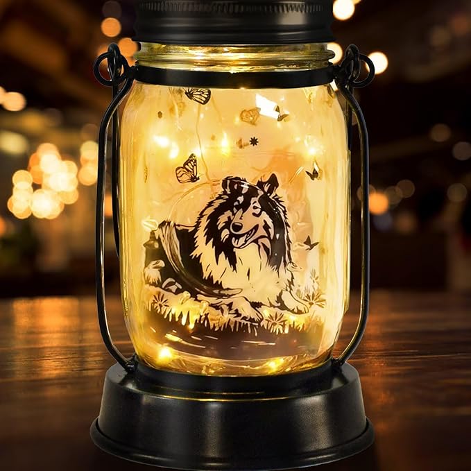 kyoryuger Sheltie Gifts for Women/Men Sheltie Solar Lanterns Dog Mom Birthday Dog Lovers Lantern Pet Loss Pet Memorial Lights Solar Garden Decoration for Yard, Patio,Backyard,Porch Torches