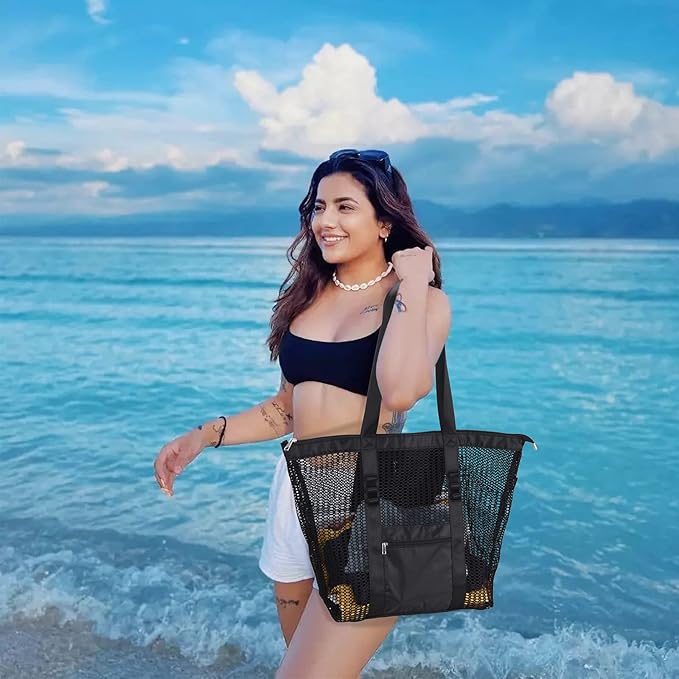 Beach Bag - Mesh Tote Bag Beach Vacation Clothes for Women Pool Bag for Travel Pool Family Cruise Essentials 2025