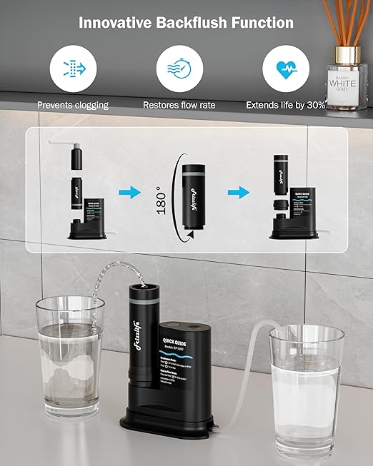 Frizzlife Electric Water Filter Camping, 0.01μm Ultrafiltration 7-Stage Portable Water Filter, Rechargeable Water Purifier for Camping, Survival, Backpacking, Hiking & Emergency, EF1200