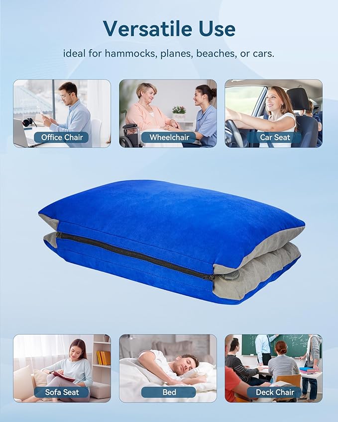 JefDiee Camping Pillow for Sleeping Bags with Memory Foam and Washable Cover Travel Lumbar Pillow for Car, Sleeping Bags, Office Chair Back Support Office Chair Back Support(Azure, Standard)