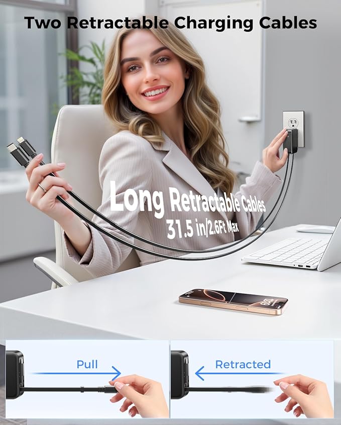SUPERONE 62W Retractable Wall Charger with Dual Cables, 3-Port USB Charger Block, 35W iPhone Chargers Fast Charging for iPhone 17/16/15/14/13/12/11 Series, Pad, Tablet, LG, Samsung and More