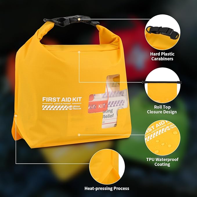 RHINO RESCUE Waterproof Boat First Aid Kit, Lightweight Boat Accessories Dry Bag, Emergency Marine Survival Supplies for Outdoor Kayak, Fishing, Floating, Swimming, Beach & Camping (Green)