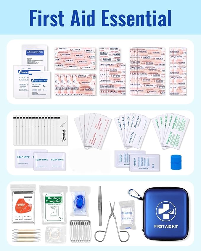 Mini First Aid Kit, 163 Pcs Small Medical Kit, Emergency First Aid Supplies and Survival Kit with Hard Shell - Perfect for Travel, Home, Outdoor, Office, Camping, Hiking