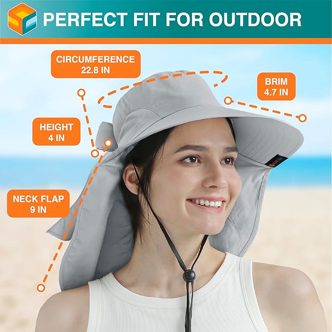 SUN CUBE Wide Brim Sun Hat with Neck Flap, UPF50+ Hiking Safari Fishing Hat for Men Women, Sun Protection Beach Hat